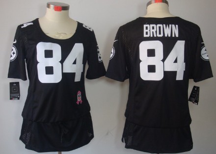 Nike Pittsburgh Steelers #84 Antonio Brown Breast Cancer Awareness Black Womens Jersey 