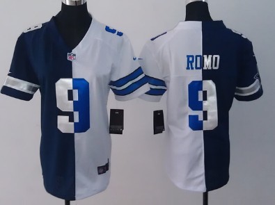 Nike Dallas Cowboys #9 Tony Romo Blue/White Two Tone Womens Jersey 