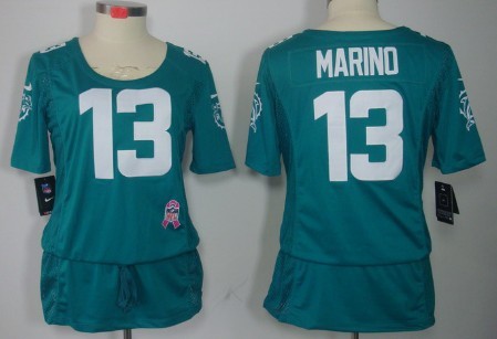 Nike Miami Dolphins #13 Dan Marino Breast Cancer Awareness Green Womens Jersey 