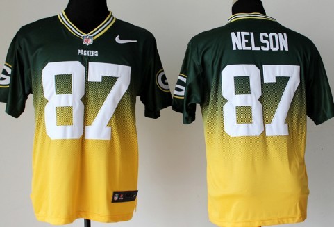 Nike Green Bay Packers #87 Jordy Nelson Green/Yellow Fadeaway Elite Jersey