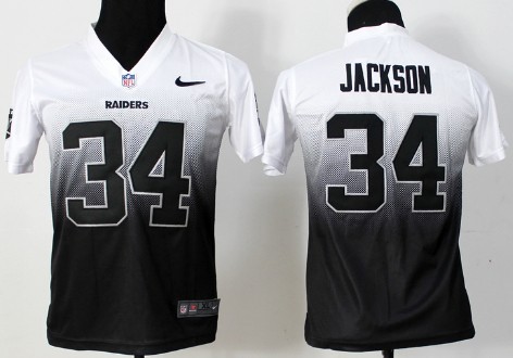 Nike Oakland Raiders #34 Bo Jackson White/Black Fadeaway Kids Jersey 
