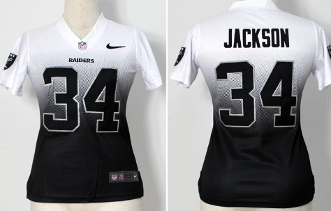 Nike Oakland Raiders #34 Bo Jackson White/Black Fadeaway Womens Jersey 