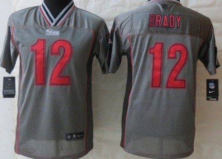 Nike New England Patriots #12 Tom Brady 2013 Gray Vapor Kids Jersey 