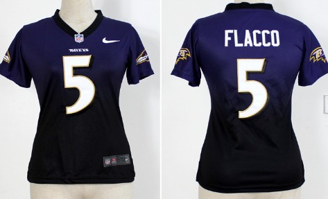 Nike Baltimore Ravens #5 Joe Flacco Purple/Black Fadeaway Womens Jersey 