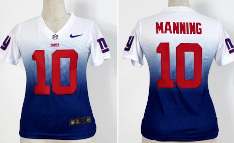 Nike New York Giants #10 Eli Manning White White/Blue Fadeaway Womens Jersey 