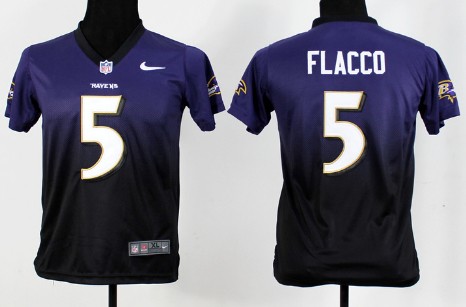 Nike Baltimore Ravens #5 Joe Flacco Purple/Black Fadeaway Kids Jersey