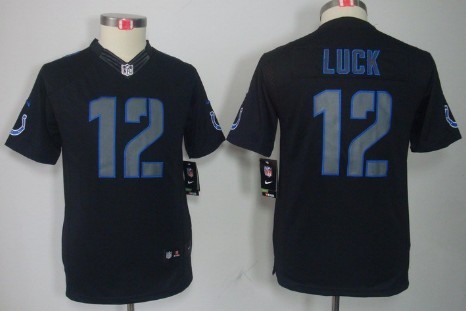 Nike Indianapolis Colts #12 Andrew Luck Black Impact Limited Kids Jersey 
