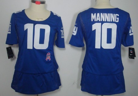 Nike New York Giants #10 Eli Manning Breast Cancer Awareness Blue Womens Jersey 