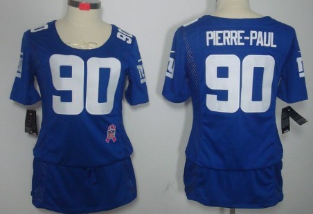 Nike New York Giants #90 Jason Pierre-Paul Breast Cancer Awareness Blue Womens Jersey 