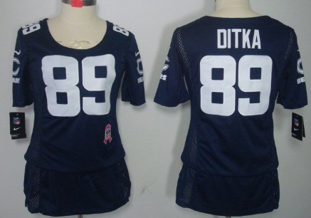 Nike Chicago Bears #89 Mike Ditka Breast Cancer Awareness Gray Womens Jersey 