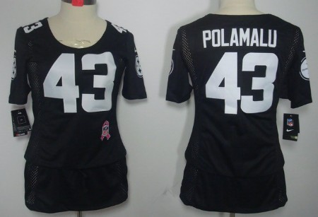 Nike Pittsburgh Steelers #43 Troy Polamalu Breast Cancer Awareness Black Womens Jersey 