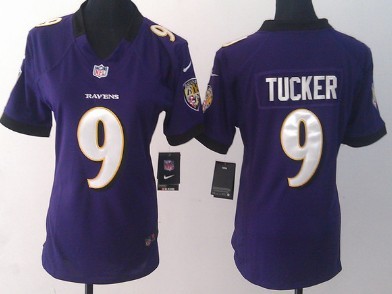 Nike Baltimore Ravens #9 Justin Tucker Purple Game Womens Jersey 