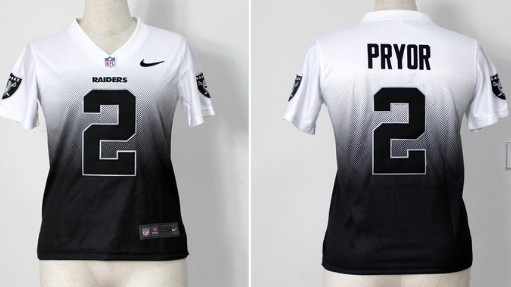 Nike Oakland Raiders #2 Terrelle Pryor White/Black Fadeaway Womens Jersey 