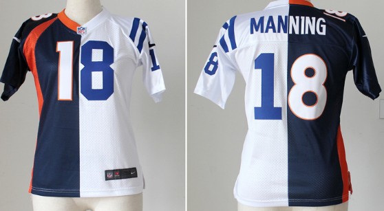 Nike Indianapolis Colts&Denver Broncos #18 Peyton Manning Blue/White Two Tone Womens Jersey 