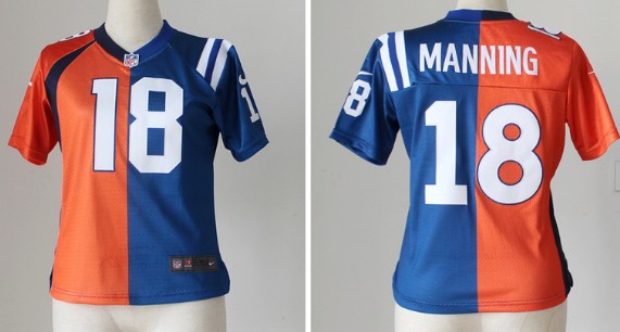 Nike Indianapolis Colts&Denver Broncos #18 Peyton Manning Orange/Blue Two Tone Womens Jersey