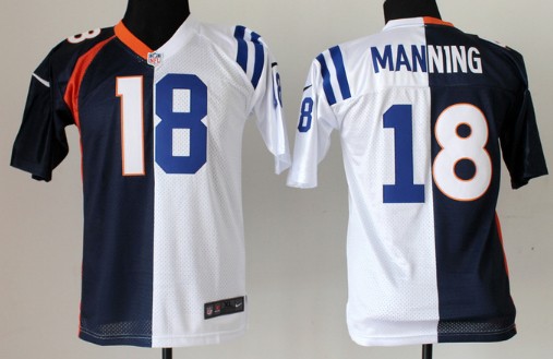 Nike Indianapolis Colts&Denver Broncos #18 Peyton Manning Blue/White Two Tone Kids Jersey