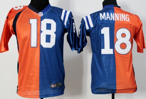 Nike Indianapolis Colts&Denver Broncos #18 Peyton Manning Orange/Blue Two Tone Kids Jersey
