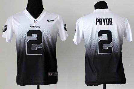 Nike Oakland Raiders #2 Terrelle Pryor White/Black Fadeaway Kids Jersey 