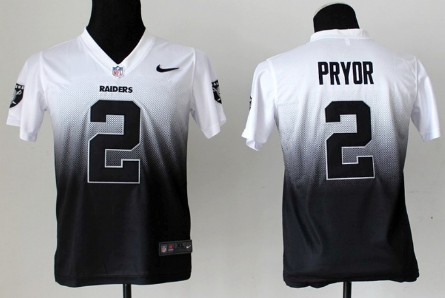 Nike Oakland Raiders #2 Terrelle Pryor White/Black Fadeaway Kids Jersey