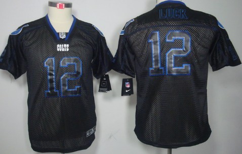 Nike Indianapolis Colts #12 Andrew Luck Lights Out Black Kids Jersey 