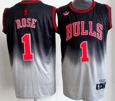 Chicago Bulls #1 Derrick Rose Black/Gray Fadeaway Fashion Jersey 