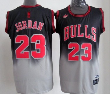 Chicago Bulls #23 Michael Jordan Black/Gray Fadeaway Fashion Jersey 