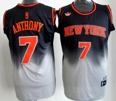 New York Knicks #7 Carmelo Anthony Black/Gray Fadeaway Fashion Jersey 