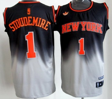 New York Knicks #1 Amare Stoudemire Black/Gray Fadeaway Fashion Jersey 