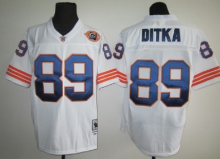 Chicago Bears #89 Mike Ditka White Throwback With Bear Patch Jersey 