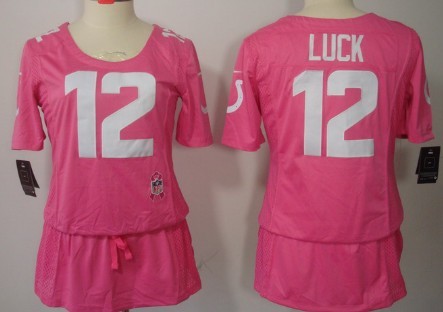 Nike Indianapolis Colts #12 Andrew Luck Breast Cancer Awareness Pink Womens Jersey 