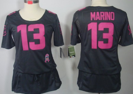 Nike Miami Dolphins #13 Dan Marino Breast Cancer Awareness Gray Womens Jersey 