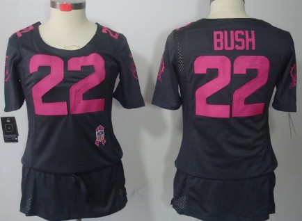 Nike Miami Dolphins #22 Reggie Bush Breast Cancer Awareness Gray Womens Jersey 