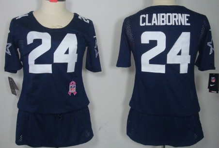 Nike Dallas Cowboys #24 Morris Claiborne Breast Cancer Awareness Navy Blue Womens Jersey 