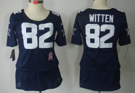 Nike Dallas Cowboys #82 Jason Witten Breast Cancer Awareness Navy Blue Womens Jersey 