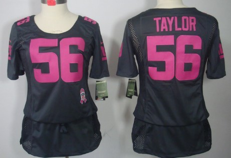 Nike New York Giants #56 Lawrence Taylor Breast Cancer Awareness Gray Womens Jersey