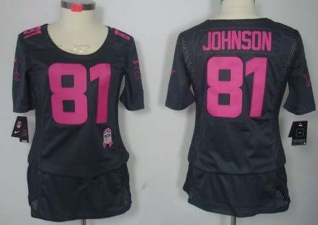 Nike Detroit Lions #81 Calvin Johnson Breast Cancer Awareness Gray Womens Jersey 