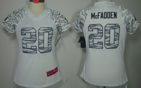 Nike Oakland Raiders #20 Darren Mcfadden White Womens Zebra Field Flirt Jersey 