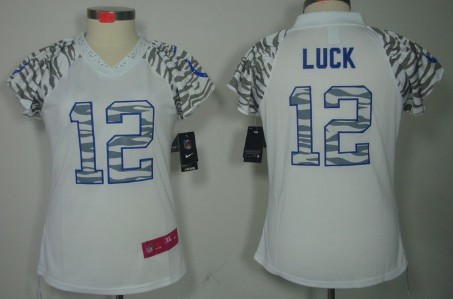 Nike Indianapolis Colts #12 Andrew Luck White Womens Zebra Field Flirt Jersey 