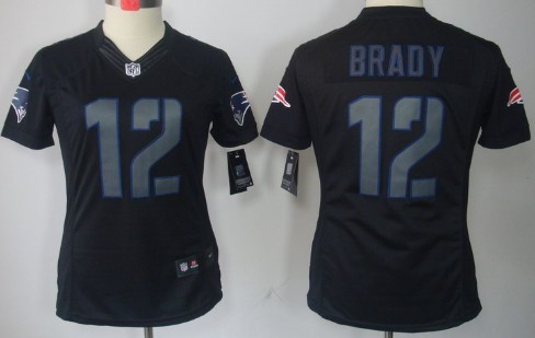 Nike New England Patriots #12 Tom Brady Black Impact Limited Womens Jersey 