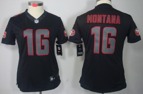 Nike San Francisco 49ers #16 Joe Montana Black Impact Limited Womens Jersey 