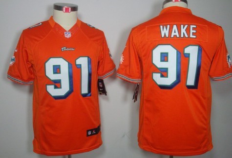 Nike Miami Dolphins #91 Cameron Wake Orange Limited Kids Jersey