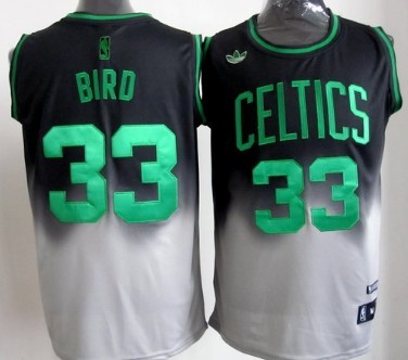 Boston Celtics #33 Larry Bird Black/Gray Fadeaway Fashion Jersey 