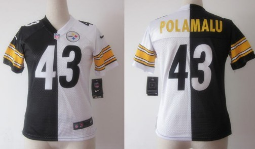 Nike Pittsburgh Steelers #43 Troy Polamalu Black/White Two Tone Womens Jersey 