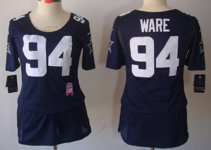 Nike Dallas Cowboys #94 DeMarcus Ware Breast Cancer Awareness Navy Blue Womens Jersey 