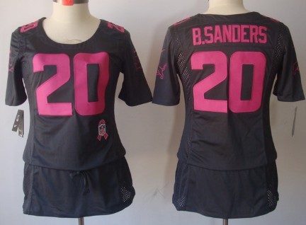 Nike Detroit Lions #20 Barry Sanders Breast Cancer Awareness Gray Womens Jersey 