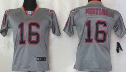 Nike San Francisco 49ers #16 Joe Montana Lights Out Gray Kids Jersey 