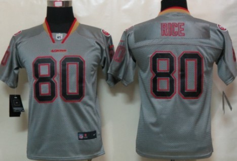 Nike San Francisco 49ers #80 Jerry Rice Lights Out Gray Kids Jersey 
