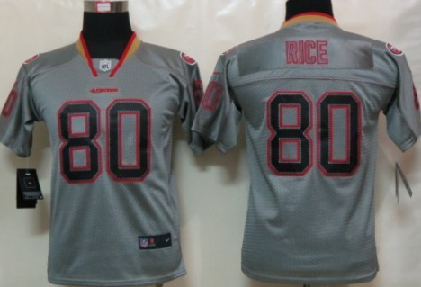 Nike San Francisco 49ers #80 Jerry Rice Lights Out Gray Kids Jersey 