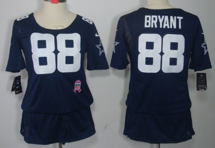 Nike Dallas Cowboys #88 Dez Bryant Breast Cancer Awareness Navy Blue Womens Jersey 