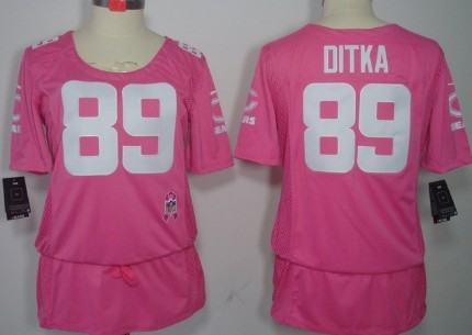 Nike Chicago Bears #89 Mike Ditka Breast Cancer Awareness Pink Womens Jersey 